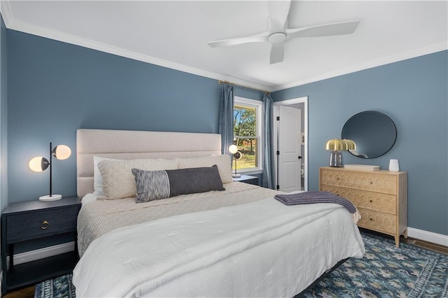 1055 Delmont Ter, Roswell, GA 30075 - bedroom featuring baseboards, crown molding, ceiling fan, and wood finished floors