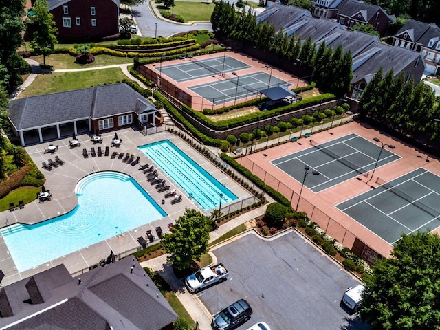 drone / aerial view of a pool area