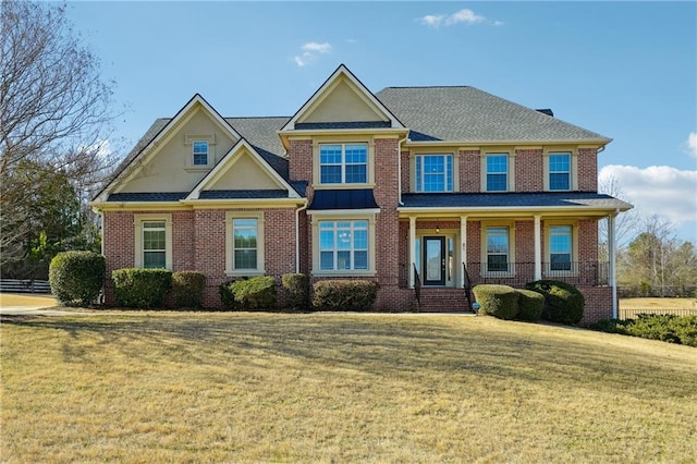 view of front of house featuring a front lawn and covered porch