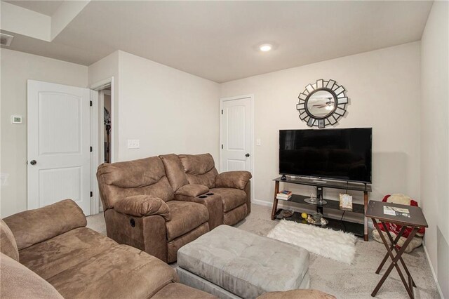 living room with light carpet