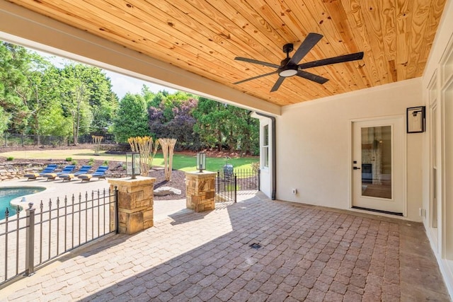 2335 Flat Stone Dr, Cumming, GA 30041 - view of patio / terrace with a ceiling fan, an outdoor pool, and fence