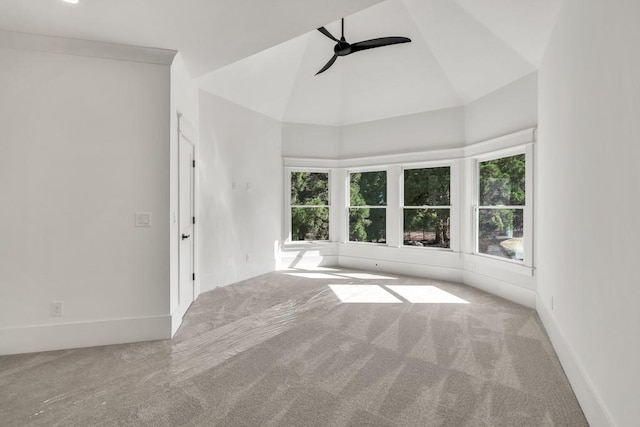 2335 Flat Stone Dr, Cumming, GA 30041 - empty room featuring baseboards, carpet flooring, ceiling fan, and high vaulted ceiling