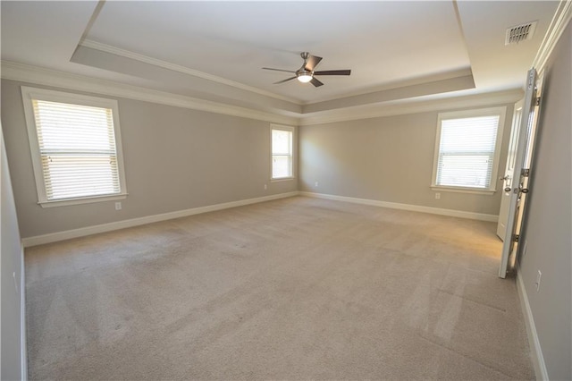 2034 W Hampton Dr, Canton, GA 30115 - unfurnished room with a tray ceiling, ceiling fan, light colored carpet, and visible vents
