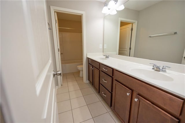 2034 W Hampton Dr, Canton, GA 30115 - bathroom featuring toilet, tile patterned floors, double vanity, and a sink