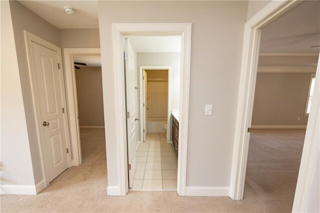 2034 W Hampton Dr, Canton, GA 30115 - hall featuring light carpet, baseboards, and ornamental molding