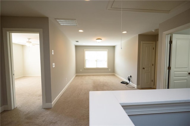 2034 W Hampton Dr, Canton, GA 30115 - hallway with light carpet, attic access, baseboards, and recessed lighting