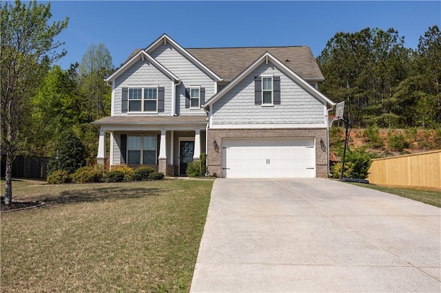 2034 W Hampton Dr, Canton, GA 30115 - craftsman-style home featuring a garage, a front yard, fence, and brick siding