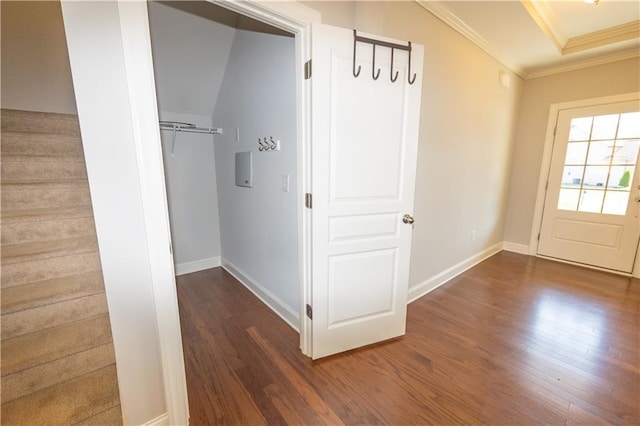 2034 W Hampton Dr, Canton, GA 30115 - interior space featuring stairs, baseboards, ornamental molding, and wood finished floors
