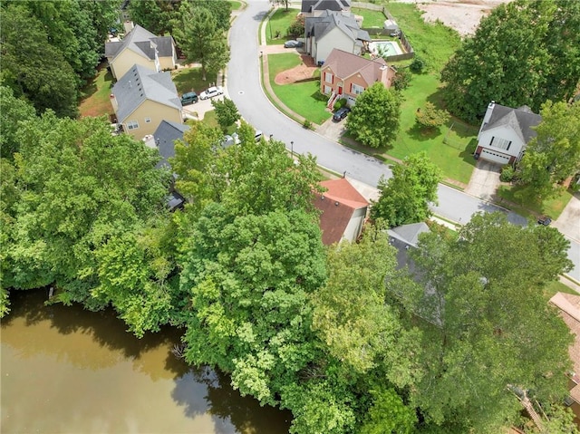 aerial view with a residential view and a water view