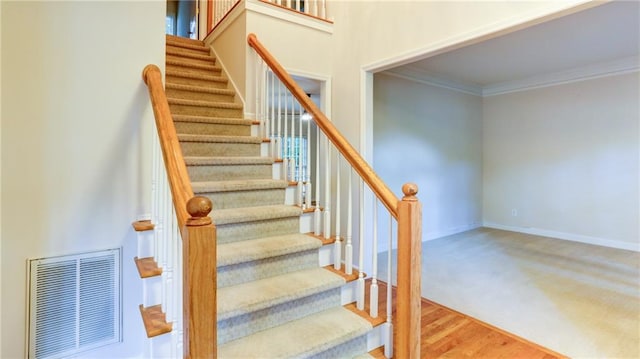 251 Waterford Cove Dr, Suwanee, GA 30024 - stairway with ornamental molding, baseboards, and wood finished floors