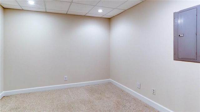 251 Waterford Cove Dr, Suwanee, GA 30024 - spare room featuring electric panel, carpet flooring, baseboards, a paneled ceiling, and recessed lighting