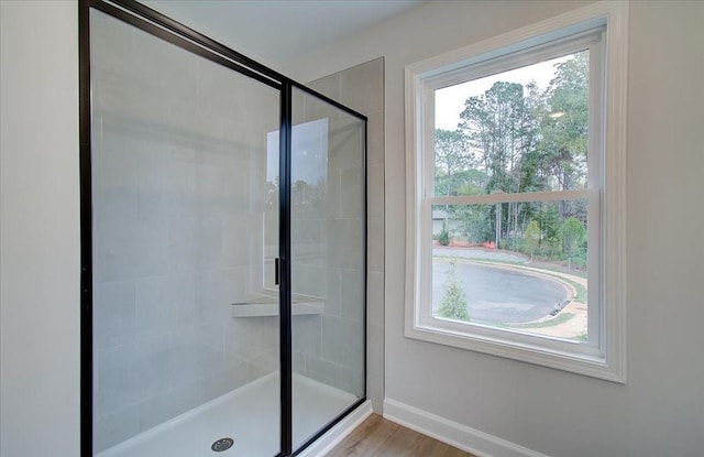 bathroom with vanity and hardwood / wood-style floors