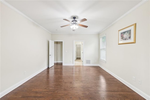 2760 Lions Gate Dr, Cumming, GA 30041 - empty room featuring ceiling fan, dark wood finished floors, crown molding, and baseboards