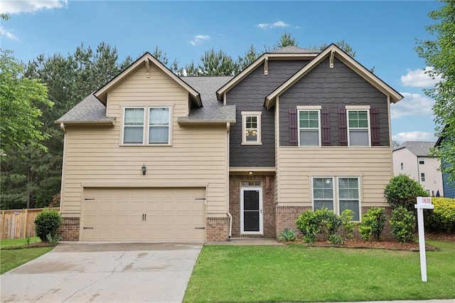 2760 Lions Gate Dr, Cumming, GA 30041 - craftsman inspired home featuring a garage, brick siding, and concrete driveway