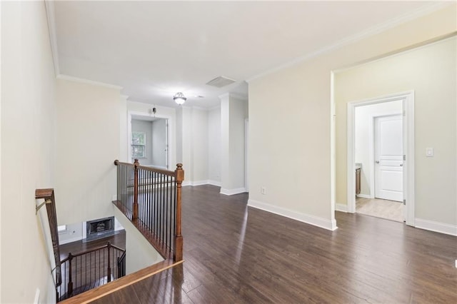 2760 Lions Gate Dr, Cumming, GA 30041 - corridor featuring an upstairs landing, wood finished floors, ornamental molding, and baseboards