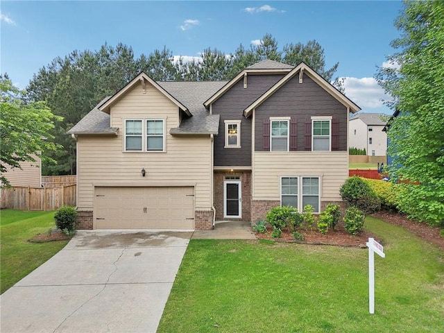 2760 Lions Gate Dr, Cumming, GA 30041 - craftsman inspired home featuring an attached garage, driveway, brick siding, and a shingled roof