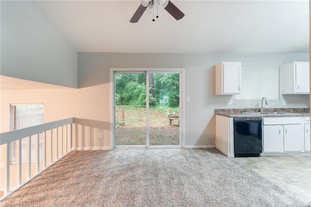 4766 White Oak Path, Stone Mountain, GA 30088 - kitchen featuring dishwasher, a sink, white cabinetry, ceiling fan, and baseboards