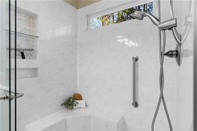 interior details featuring a shower stall