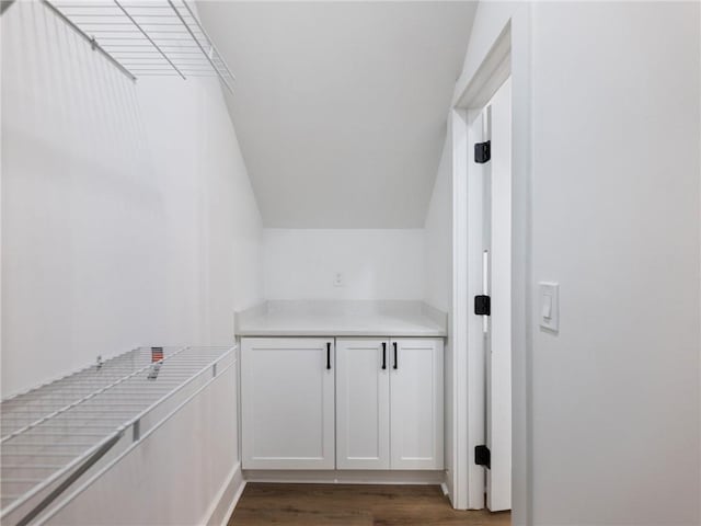 interior space with dark hardwood / wood-style flooring