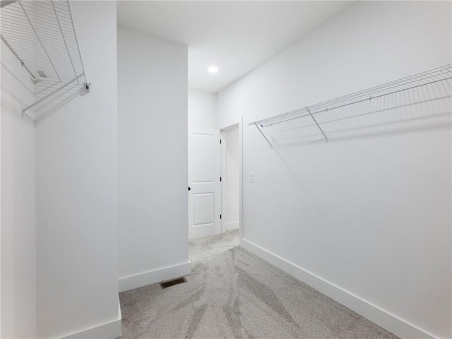 walk in closet with carpet flooring