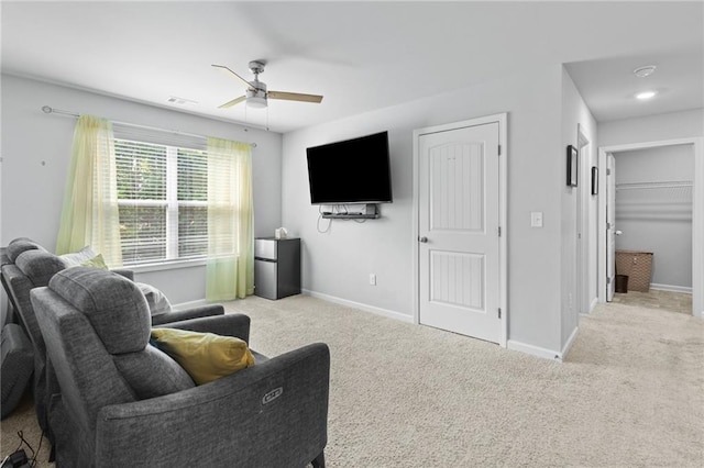 4568 Mantova Dr, Buford, GA 30519 - living area with a ceiling fan, baseboards, and light colored carpet