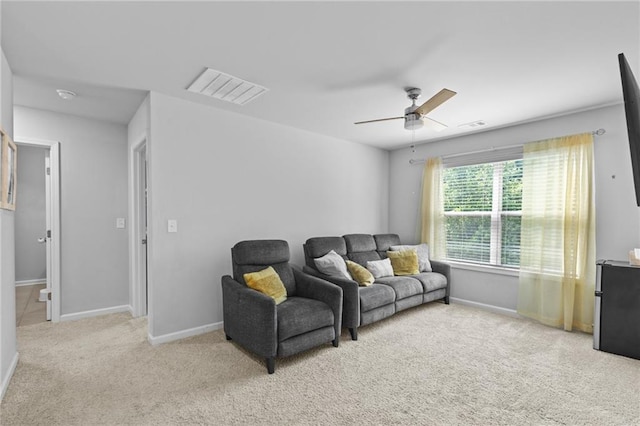 4568 Mantova Dr, Buford, GA 30519 - living room with light colored carpet, ceiling fan, and baseboards