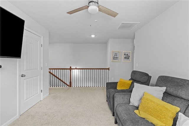 4568 Mantova Dr, Buford, GA 30519 - sitting room featuring carpet flooring, ceiling fan, an upstairs landing, and recessed lighting