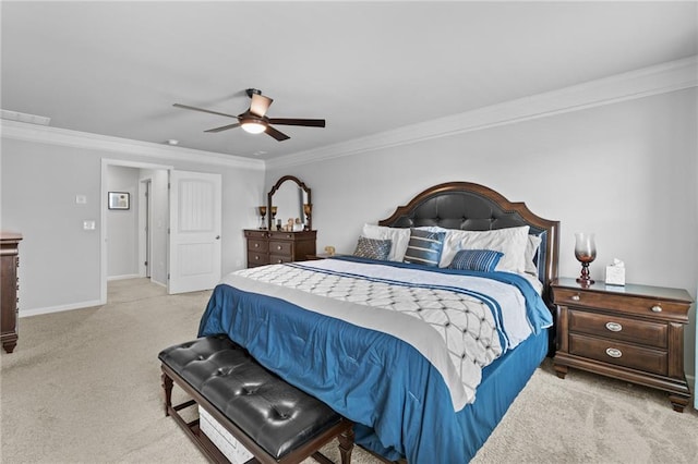 4568 Mantova Dr, Buford, GA 30519 - bedroom with carpet flooring, ornamental molding, a ceiling fan, and baseboards