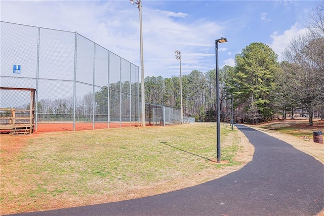 view of community featuring fence