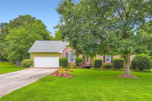 180 Moseley Crossing Dr, Stockbridge, GA 30281 - obstructed view of property featuring concrete driveway, a front yard, brick siding, and an attached garage