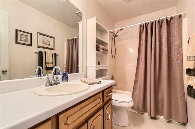 180 Moseley Crossing Dr, Stockbridge, GA 30281 - full bathroom featuring vanity, a textured ceiling, and shower / tub combo with curtain