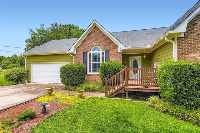 180 Moseley Crossing Dr, Stockbridge, GA 30281 - single story home featuring brick siding, an attached garage, concrete driveway, a front yard, and a shingled roof