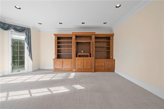 5414 Price Rd, Gainesville, GA 30506 - unfurnished living room with light carpet, recessed lighting, baseboards, and ornamental molding