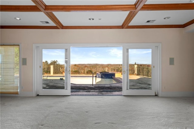 5414 Price Rd, Gainesville, GA 30506 - entryway with visible vents, carpet floors, and coffered ceiling