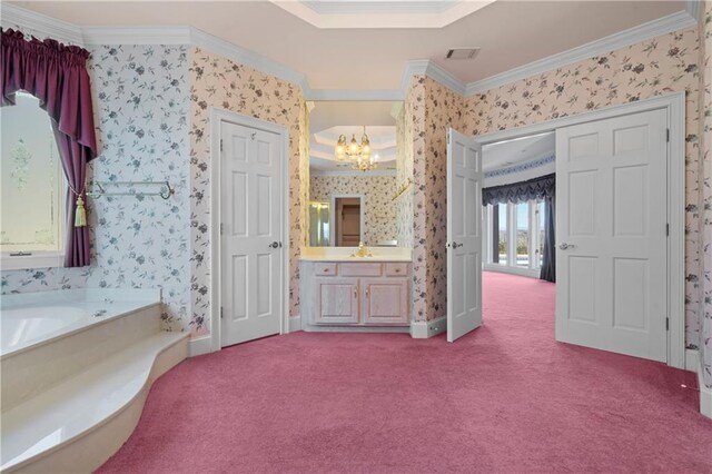 5414 Price Rd, Gainesville, GA 30506 - bathroom with wallpapered walls, crown molding, visible vents, and a chandelier