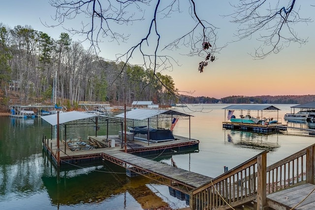 dock area with a water view