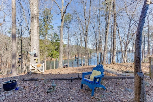 view of yard with a water view