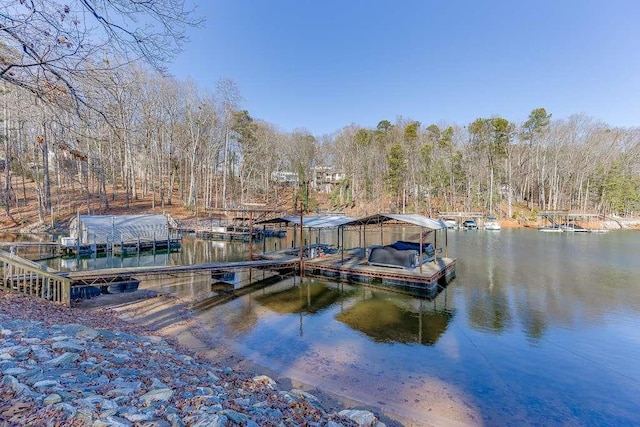 dock area featuring a water view