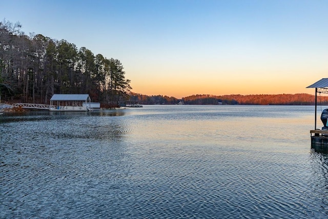 property view of water featuring a dock