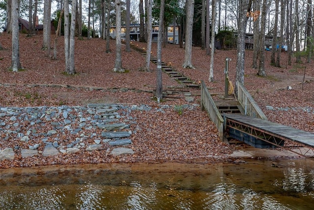 view of dock featuring a water view