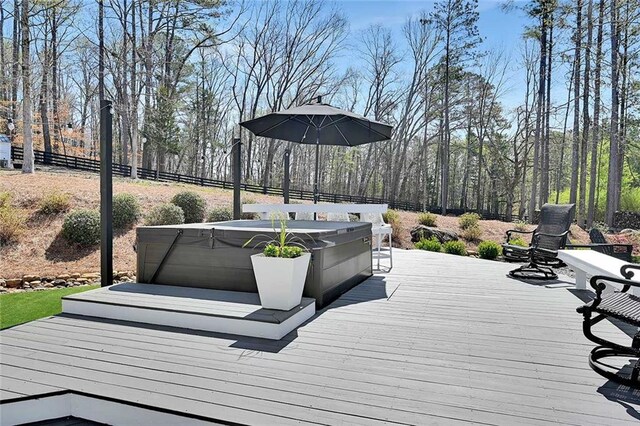 1455 Rucker Cir, Woodstock, GA 30188 - deck featuring a hot tub and fence