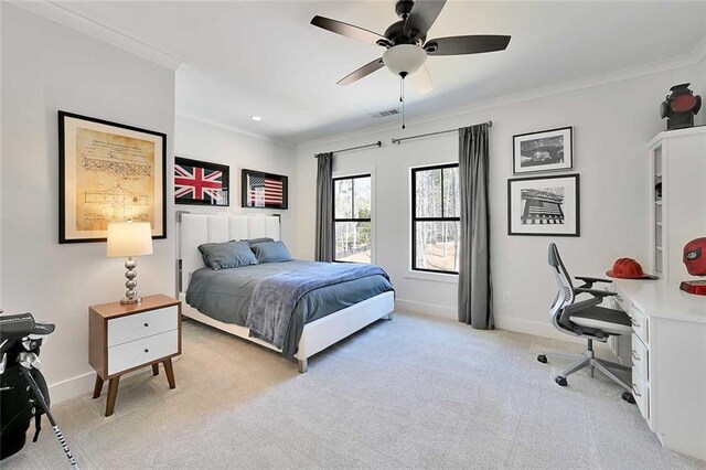 1455 Rucker Cir, Woodstock, GA 30188 - bedroom featuring light carpet, baseboards, visible vents, and ornamental molding
