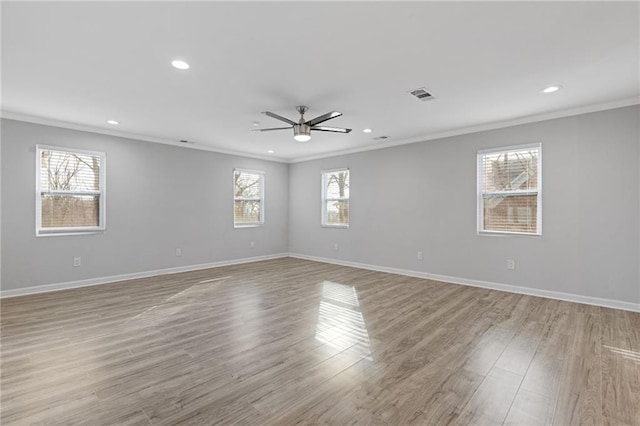 1974 Browns Mill Rd SE, Atlanta, GA 30315 - unfurnished room featuring ornamental molding, ceiling fan, recessed lighting, baseboards, and light wood-style flooring