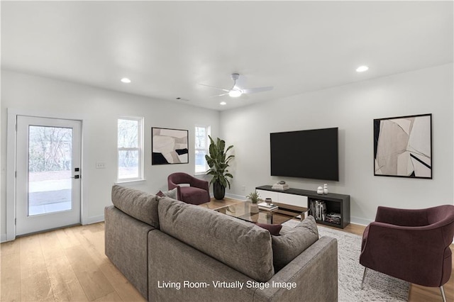 474 Maxwell Rd, Roswell, GA 30075 - living room featuring ceiling fan, light wood finished floors, and recessed lighting