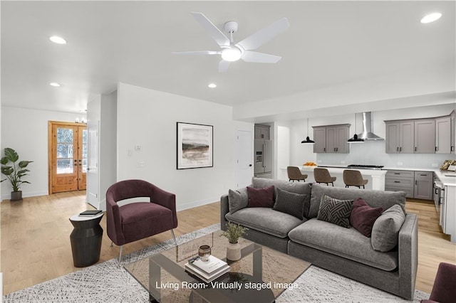 474 Maxwell Rd, Roswell, GA 30075 - living room featuring light wood finished floors, recessed lighting, and ceiling fan