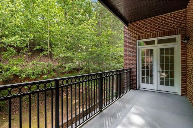 balcony featuring french doors