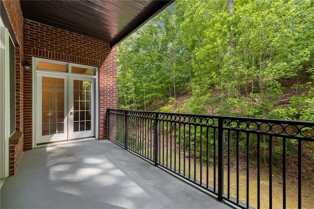 balcony featuring french doors