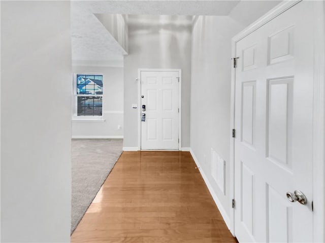 foyer with carpet floors