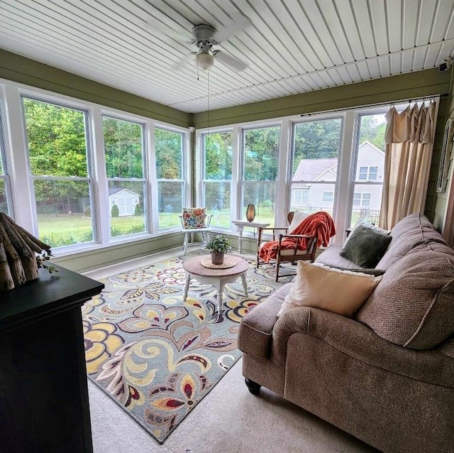 sunroom featuring plenty of natural light and ceiling fan