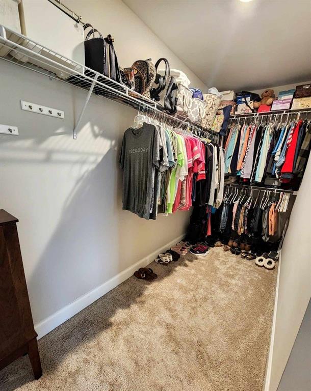 walk in closet with carpet